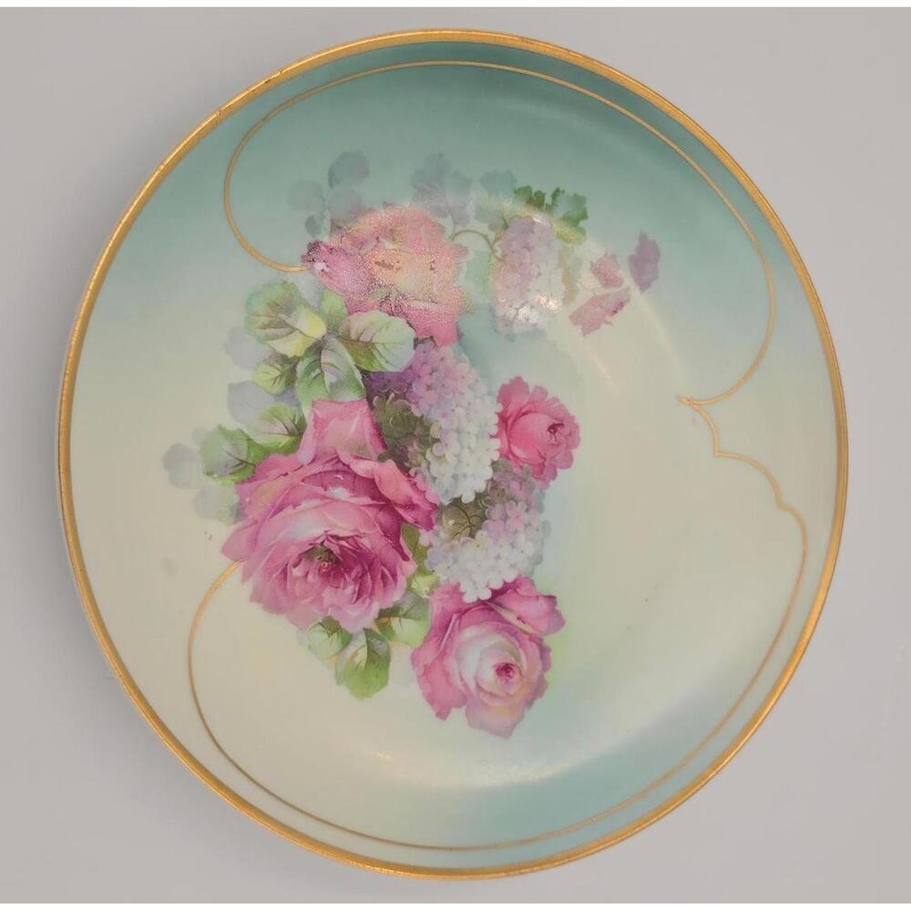 Vintage/Antique HUB Austria Rose Plate w/Gold Trim